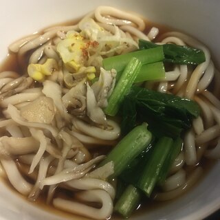 舞茸と小松菜のかけうどん